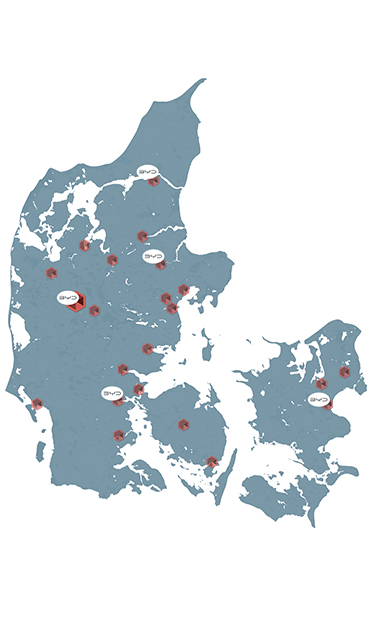 Skorstensgaard kort med afdelinger